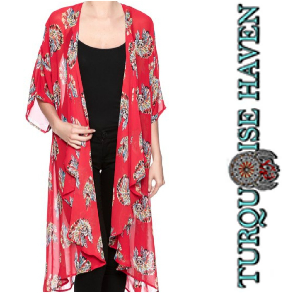 Turquoise Haven Indian Headdress Skull Duster-L/XL